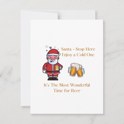 サンタが立ち寄って、冷たい飲み物を楽しんでください フラットなホリデーカード シーズンカード (正面)