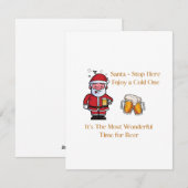 サンタが立ち寄って、冷たい飲み物を楽しんでください フラットなホリデーカード シーズンカード (正面/裏面)