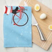 サンタが自転車に乗る キッチンタオル (四つ折り)