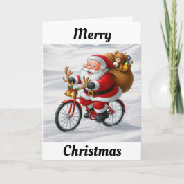 サンタが自転車のクリスマスに乗る カード
