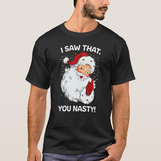 サンタが見た扱いにくおもしろい諺レトロ Tシャツ (正面)