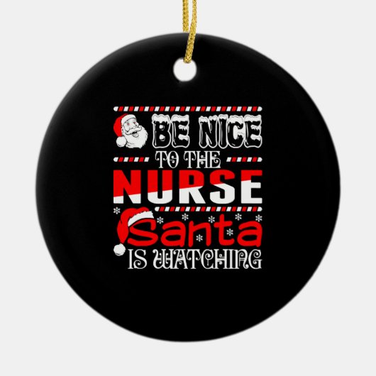 サンタが見ているナースに優しい セラミックオーナメント (正面)
