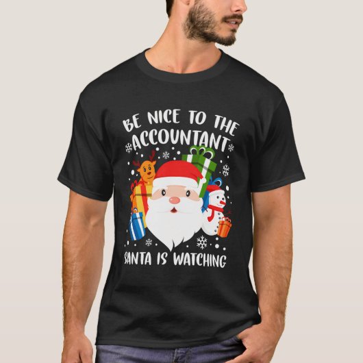 サンタが見ている会計士に親切おもしろいだ Tシャツ (正面)