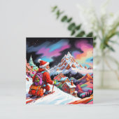 サンタが谷の上をスキーするクリスマス シーズンカード (スタンド正面)