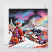 サンタが谷の上をスキーでクリスマスを楽しむ シーズンカード (正面)