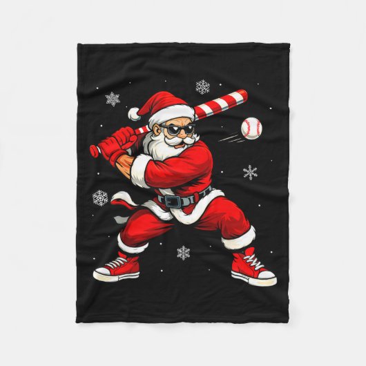 サンタが野球をする クリスマスのおもしろTシャツ 野球 フリースブランケット (正面)
