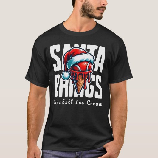 サンタが野球アイスクリームを持ってくる Tシャツ (正面)