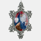 サンタが野生動物を愛する スノーフレークピューターオーナメント (左)