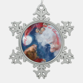 サンタが野生動物を愛する スノーフレークピューターオーナメント