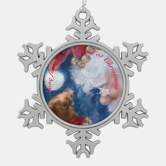 サンタが野生動物を愛する スノーフレークピューターオーナメント (正面)