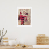 サンタが雪だるまヴィンテージスタイル ポスター (キッチン)