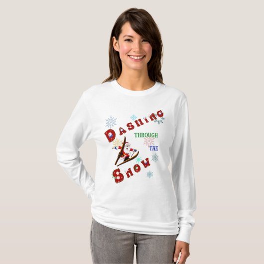 サンタが雪の上を走る Tシャツ (正面フル)