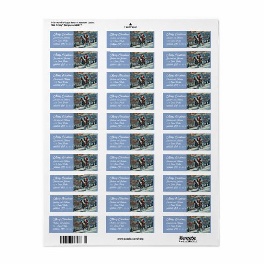 サンタが雪の中を馬で走る ラベル (フルシート)