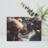 サンタが雪の悪魔と戦う フラット グリーティング カード (スタンド正面)