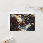 サンタが雪の悪魔と戦う フラット グリーティング カード (正面/裏面インサイチュ)