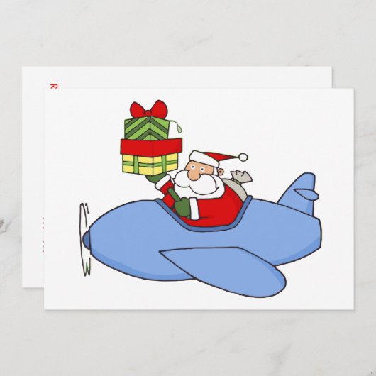 サンタが飛行機でプレゼントを配達 招待状 (正面/裏面)
