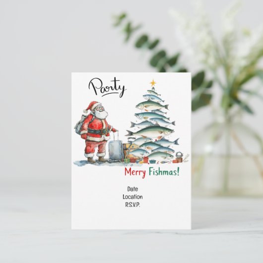 サンタが魚釣りファンにクリスマス応援! インビテーションポストカード (スタンド正面)