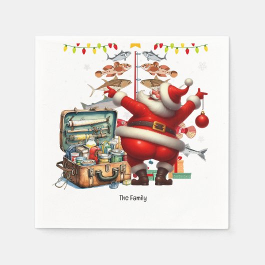 サンタが魚釣りファンにクリスマス応援! スタンダードカクテルナプキン (正面)