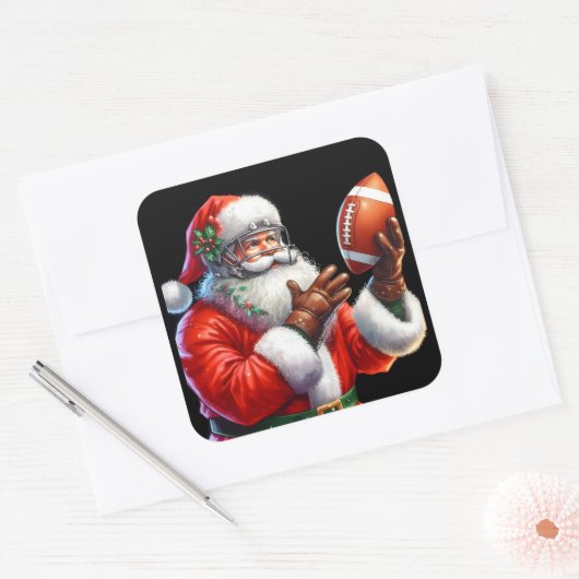 サンタが12月のサッカーに向けて準備 スクエアシール (封筒)