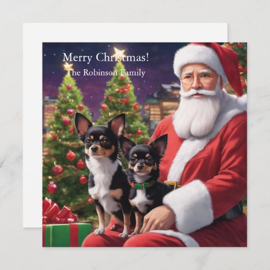 サンタが2つのチワワの店を保持 シーズンカード (正面/裏面)