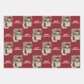 サンタが2回メリークリスマスレッドをチェック ラッピングペーパーシート (正面3)