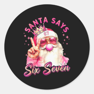 サンタが「シックス セブン クリスマス」と言う面白い６７クリスマス Meme Xmas ラウンドシール