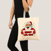 サンタが“MERRY LOL-MAS”のサインを持っている トートバッグ (正面(商品))