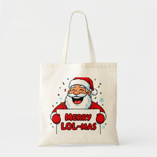 サンタが“MERRY LOL-MAS”のサインを持っている トートバッグ (正面)