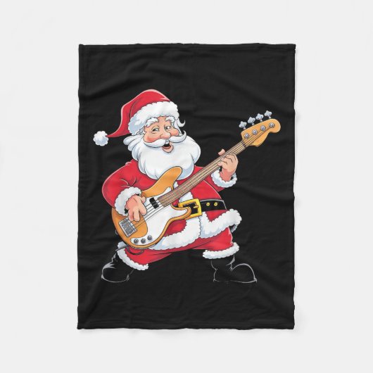 サンタがBギターを演奏する クリスマス フリースブランケット (正面)