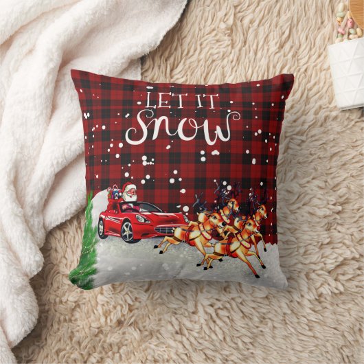 サンタがREDスポーツカードクリスマスデコールを運転 クッション (ブランケット)