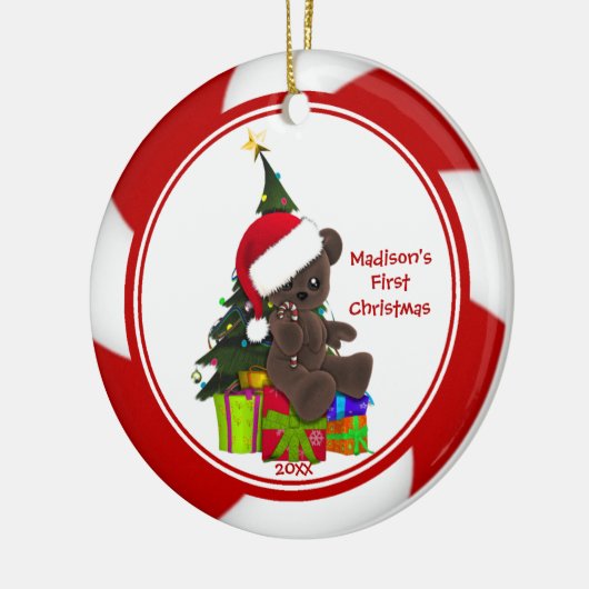サンタくまのベビーの初めてのクリスマスのオーナメント セラミックオーナメント (左)
