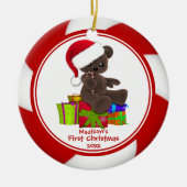 サンタくまのベビーの初めてのクリスマスのオーナメント セラミックオーナメント (正面)