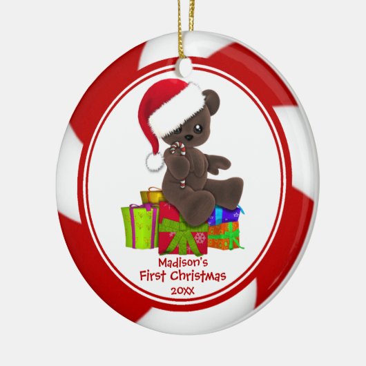 サンタくまのベビーの初めてのクリスマスのオーナメント セラミックオーナメント (左)