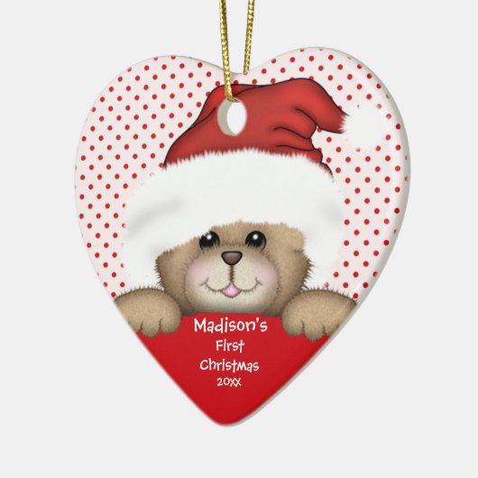 サンタくまのベビーの初めてのクリスマスのオーナメント セラミックオーナメント (左)