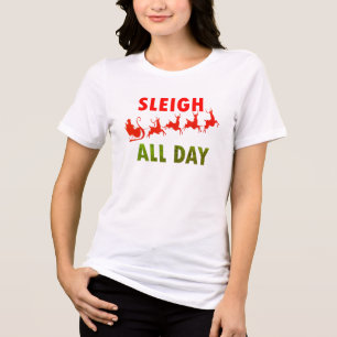 サンタことわざスリー一日中かわいい女性クリスマス トライブレンドTシャツ