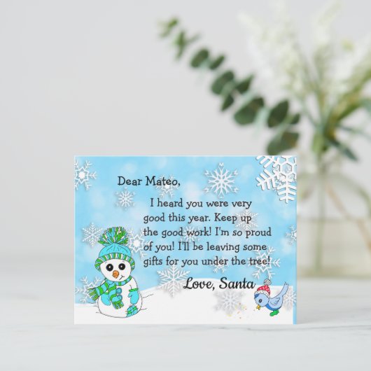 サンタさんからのポストカード：かわいい雪だるま シーズンポストカード (スタンド正面)