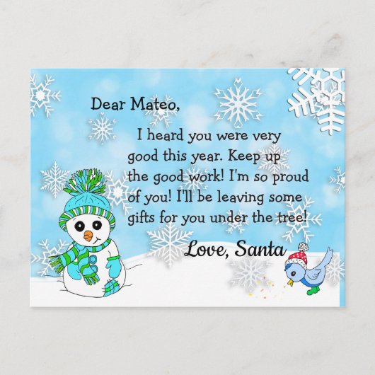 サンタさんからのポストカード：かわいい雪だるま シーズンポストカード (正面)