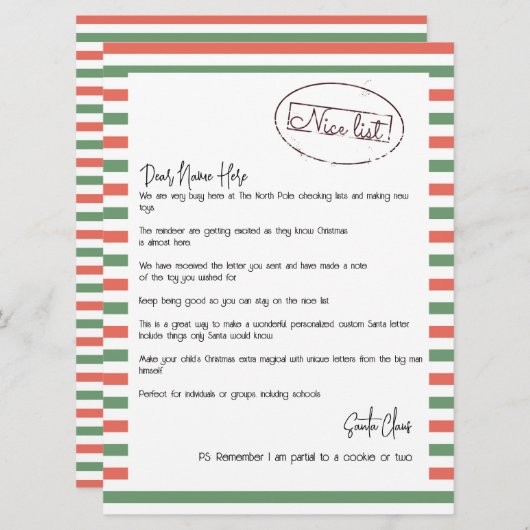 サンタさんからの素敵なリストパーソナライズされたレター シーズンカード (正面/裏面)