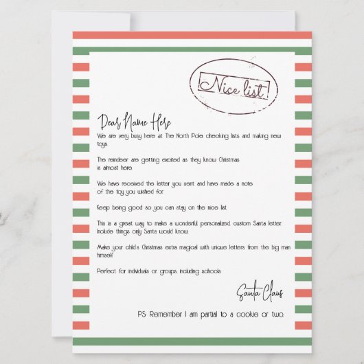 サンタさんからの素敵なリストパーソナライズされたレター シーズンカード (正面)