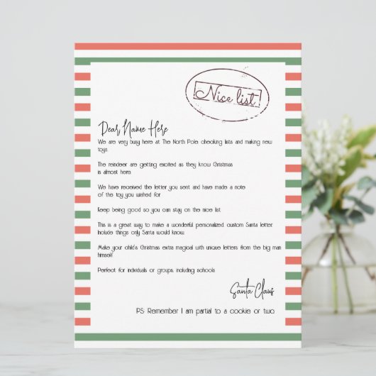 サンタさんからの素敵なリストパーソナライズされたレター シーズンカード (スタンド正面)
