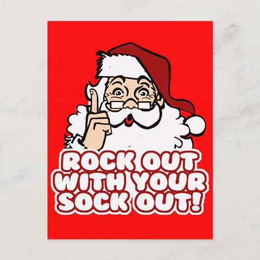サンタさんから靴下を脱いで出て行く シーズンポストカード (正面)