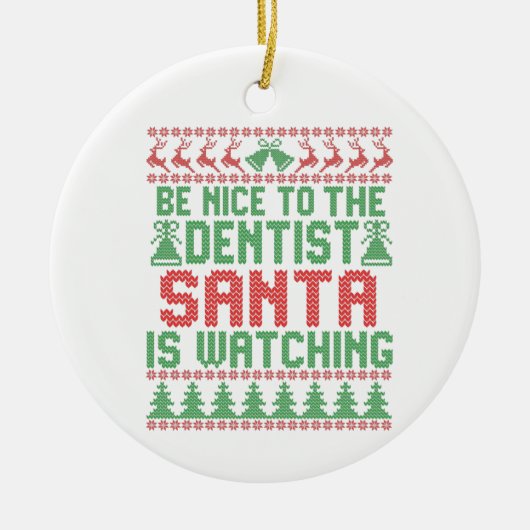 サンタさんがクリスマスを見ている歯医者に親切にする セラミックオーナメント (正面)