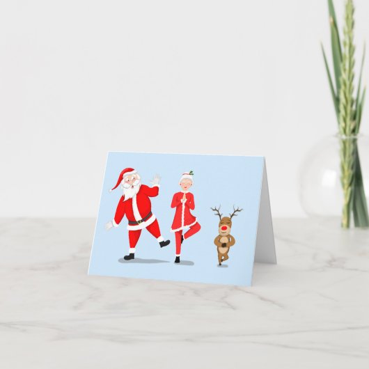サンタさんがクロース&トナカイ夫人とヨガをしようとしている カード (正面)