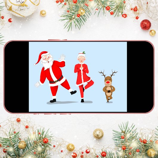 サンタさんがクロース&トナカイ夫人とヨガをしようとしている カード