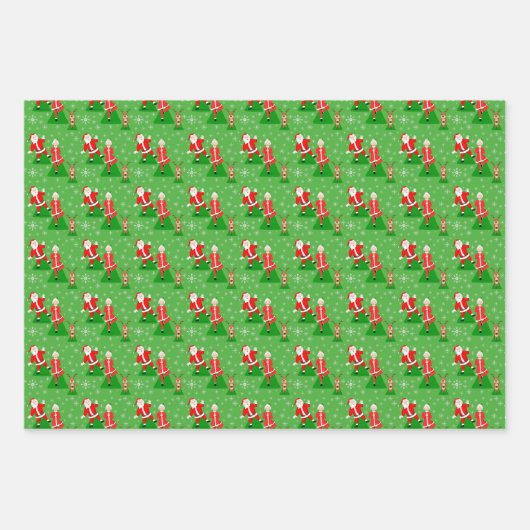 サンタさんがミセス・クロース・パターンとヨガをしようとしている ラッピングペーパーシート (正面2)