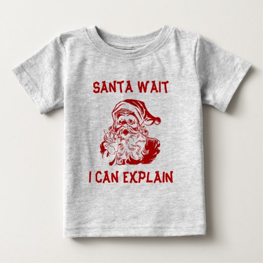 サンタさんちょっと待って説明させてね 楽しいクリスマス ベビーTシャツ (正面)