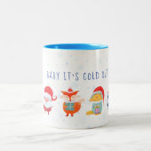 サンタさんとかわいい動物の友達とのクリスマスマグカップ ツートーンマグカップ (中央)