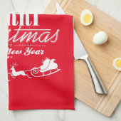 サンタさんとの新年おめでとう キッチンタオル (四つ折り)