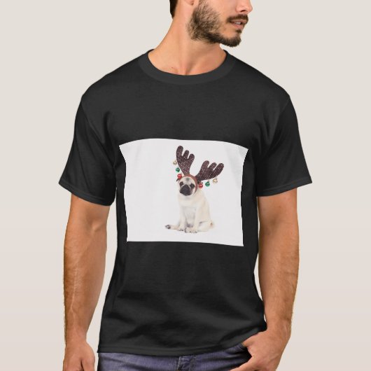 サンタさんとトナカイパグ Tシャツ (正面)