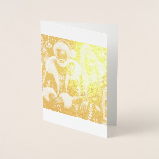 サンタさんと奥さんの折り紙グリーティングカード 箔カード (正面)